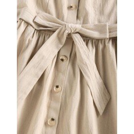 Button Front Belted A Line Tank Dress